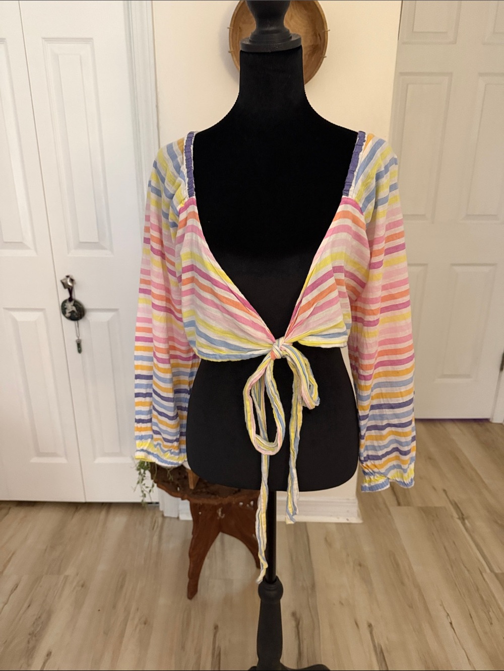 Banjanan Pastel Striped Tie-Front Top in Pink, Yellow, Blue, Purple, Cream